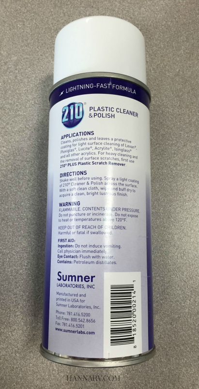 Sumner Laboratories 210 Plastic Cleaner Polish 14 oz Spray Can 40934